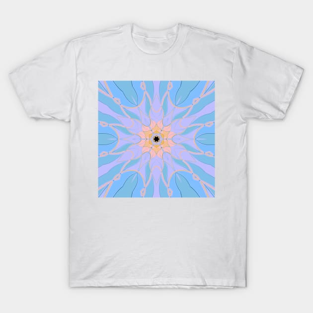 Cartoon Mandala Flower Blue and Yellow T-Shirt by WormholeOrbital